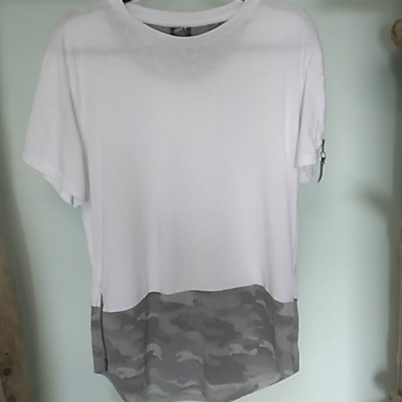 Urban Id Longline 2 Tone White And Camo Short Sleeve Crew Neck - Picture 1 of 8